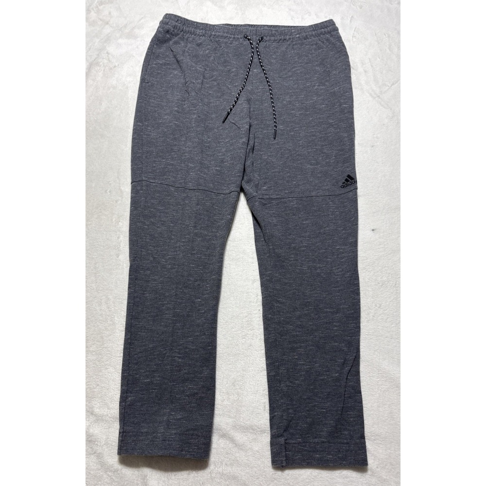 Adidas Jogger Sweatpants Men's 2XL Gray Knit Elastic Waist Drawstring Logo